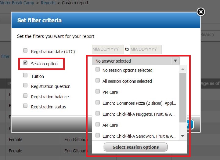 Set filter criteria.