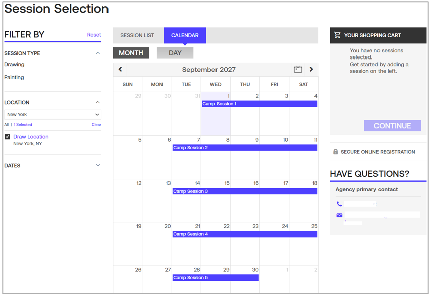 Legacy CUI Calendar view of available sessions