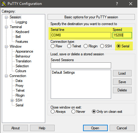 Putty Configuration